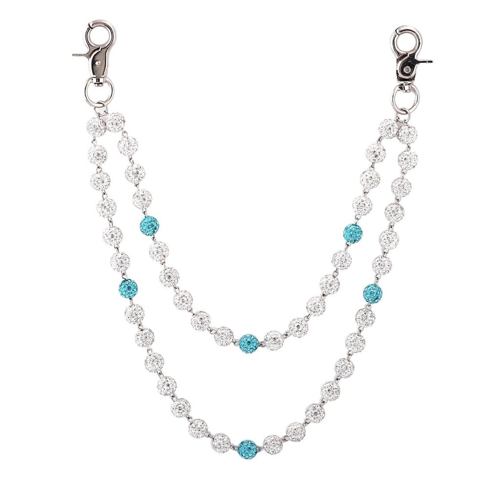 1816 Sparkling Double-Layer Rhinestone Chain Keychain – Blue & Silver